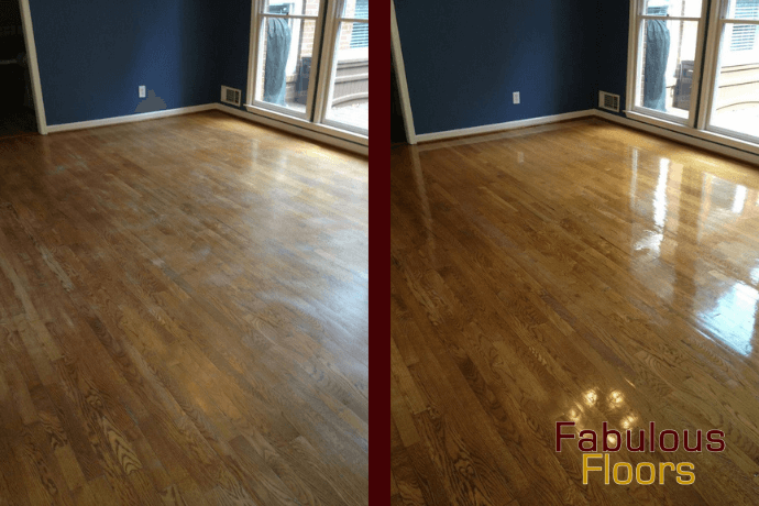 before and after hardwood floor refinishing in Pearland, TX