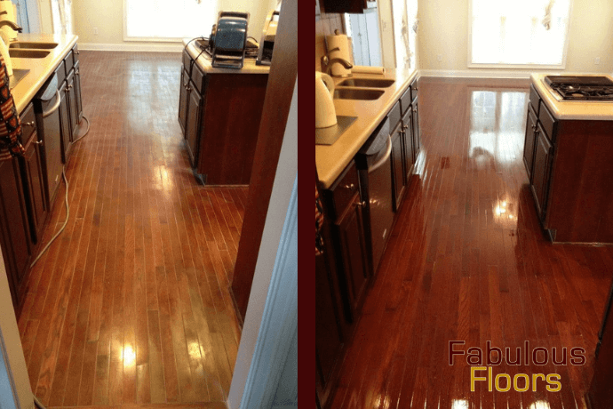 before and after hardwood floor refinishing in Cypress, TX