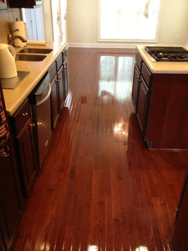 A recently refinished hardwood floor in a League City home