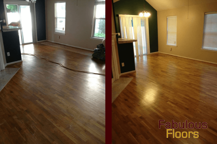 before and after hardwood floor refinishing in League City, TX